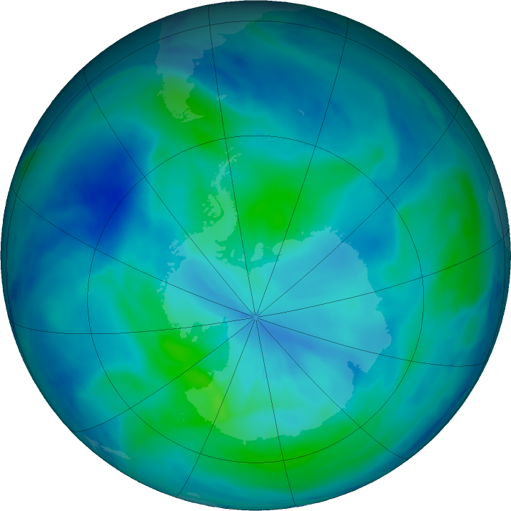 Antarctic ozone map for 10 March 2021
